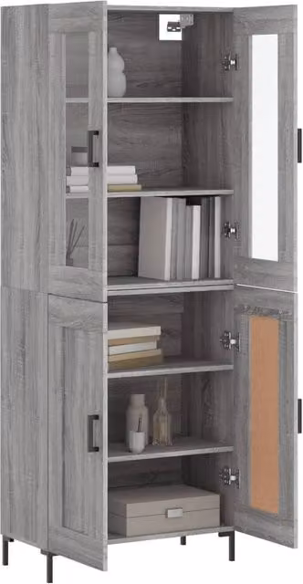 Berkfield Home Grey Sonoma Modern Highboard with Glass Doors, W/D/H: 69.5 x 34 x 180 cm – 1