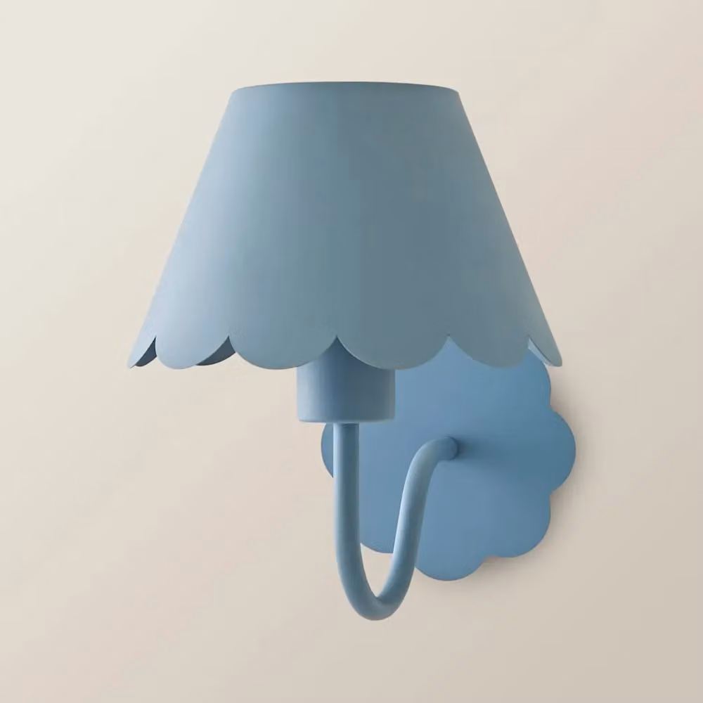 ValueLights Hattie Pair of Rechargeable Metal Scalloped Edge Wall Lights in Mid Blue – 3