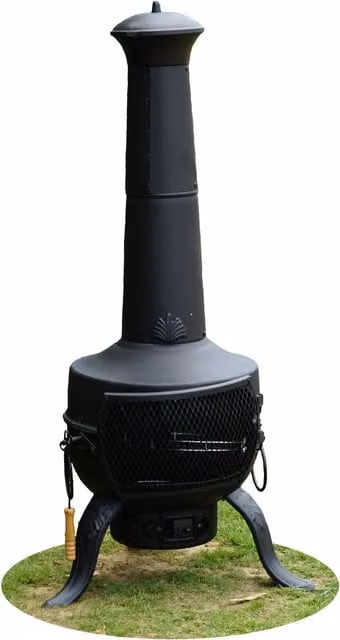 Gr8 Garden Black Steel Chiminea Wood Log Burner Fire Pit BBQ Heater, H 137 cm x W 64 cm x D 46 cm