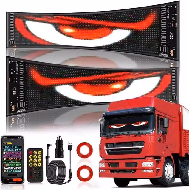 NESTLUNE 2-Piece DIY Multicolour RGB LED Car Window Eyes in Black