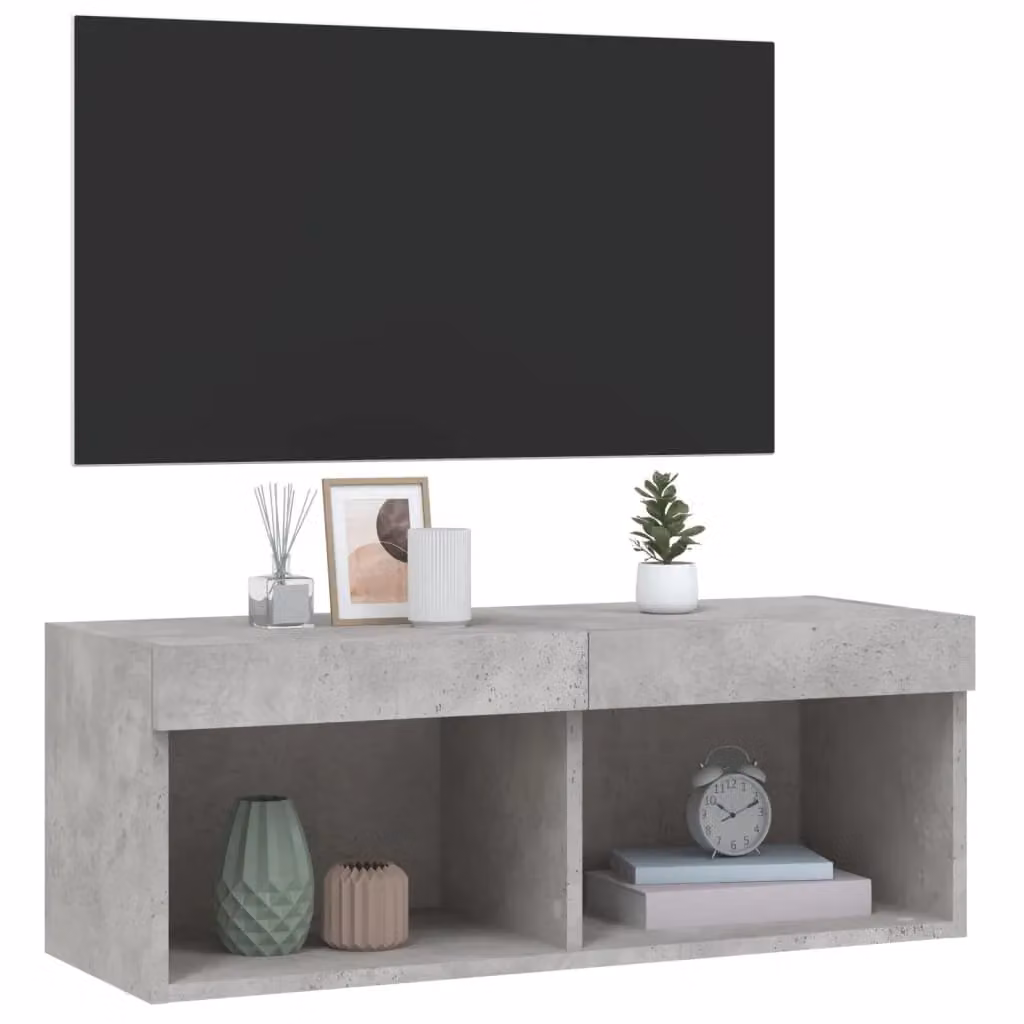 Berkfield Home Modern TV Cabinet with LED Lights in Concrete Grey, W/D/H: 80 x 30 x 30 cm – 5