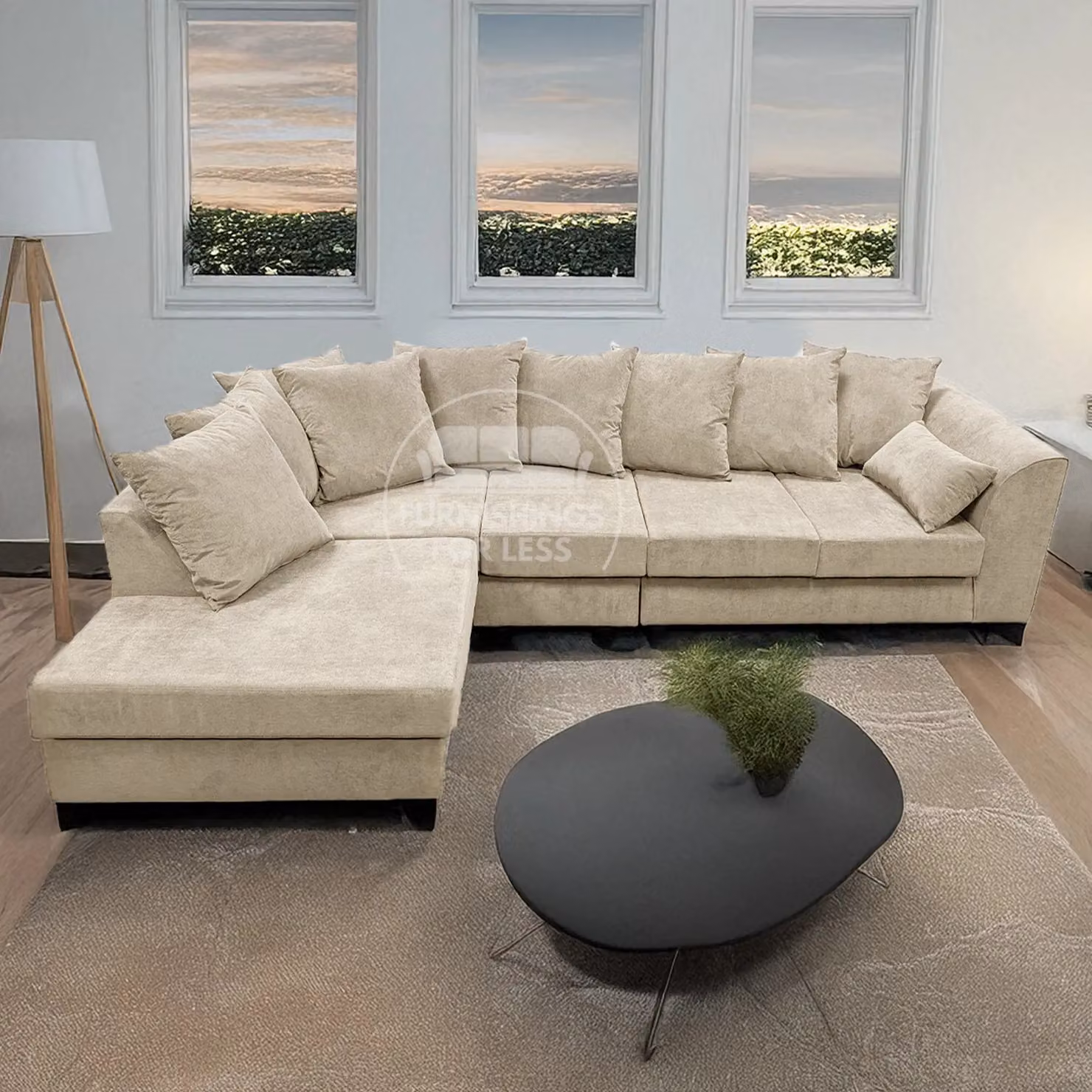 Furnishings For Less UK Casper Chenille 5 Seater L Shaped Corner Sofa, Left Hand Facing, Beige – 3