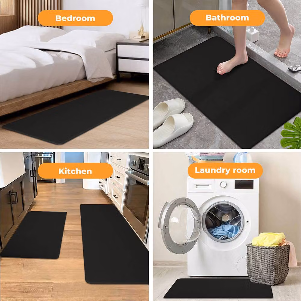 Marlow 2-Piece Non-Slip Woven Black Kitchen Mat Set, Absorbent Polyester Runner, W: 45 cm x L: 150 cm – 9