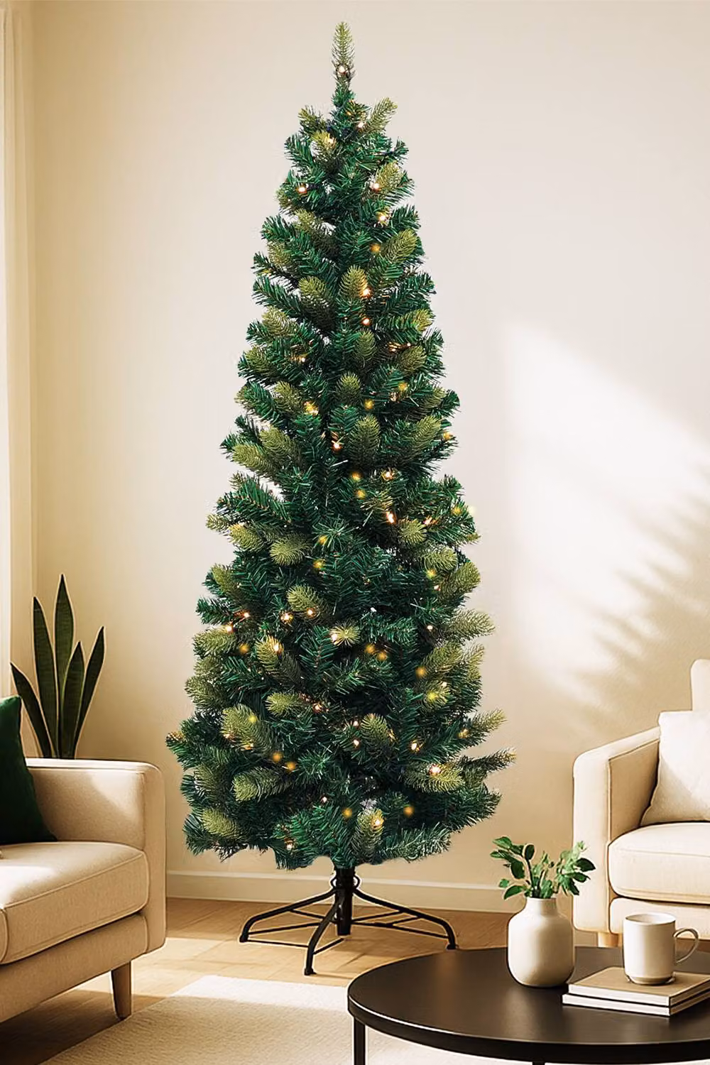 Neel Blue Pre-Lit Artificial Slim Green Christmas Tree with Warm LEDs, Height: 121.92 cm – 5