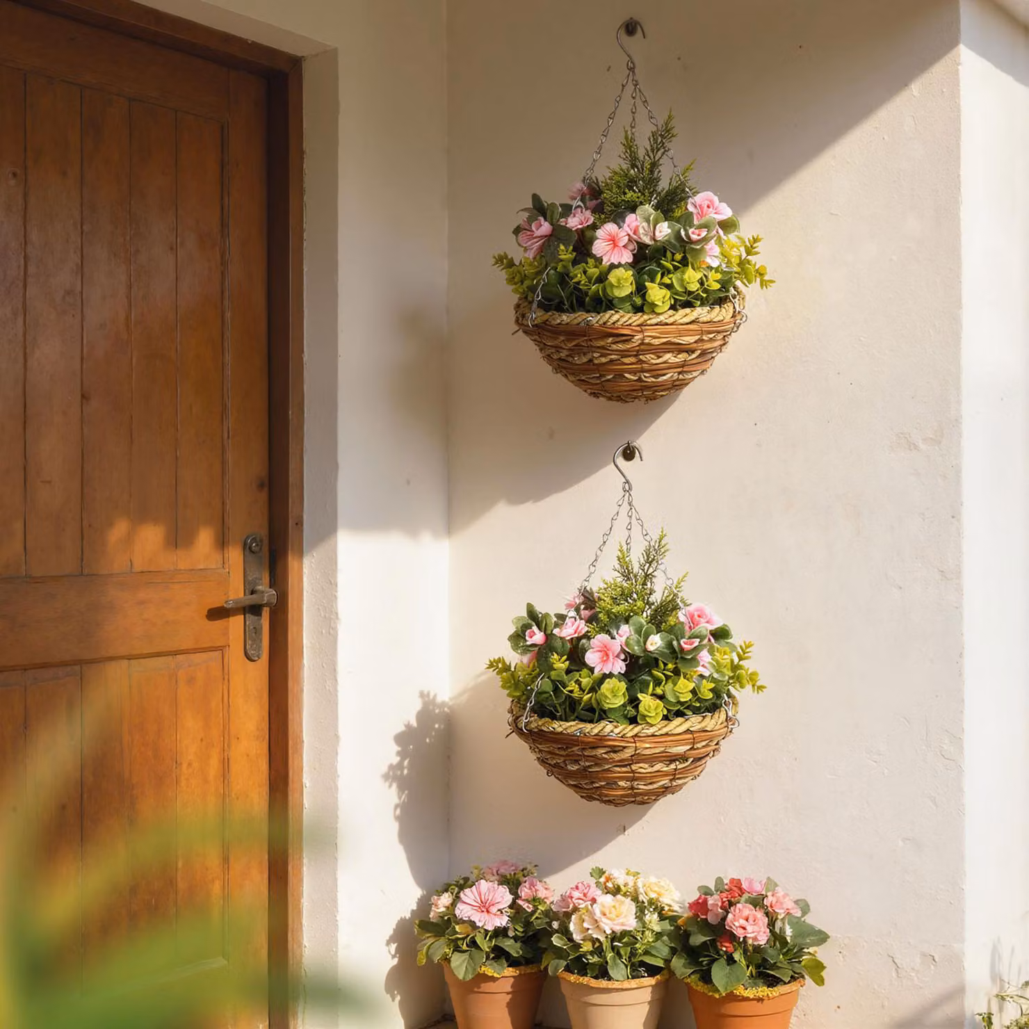 Outsunny Set of 2 Artificial Lisianthus Flowers with Hanging Planter Baskets for Indoor and Outdoor Decoration – 8