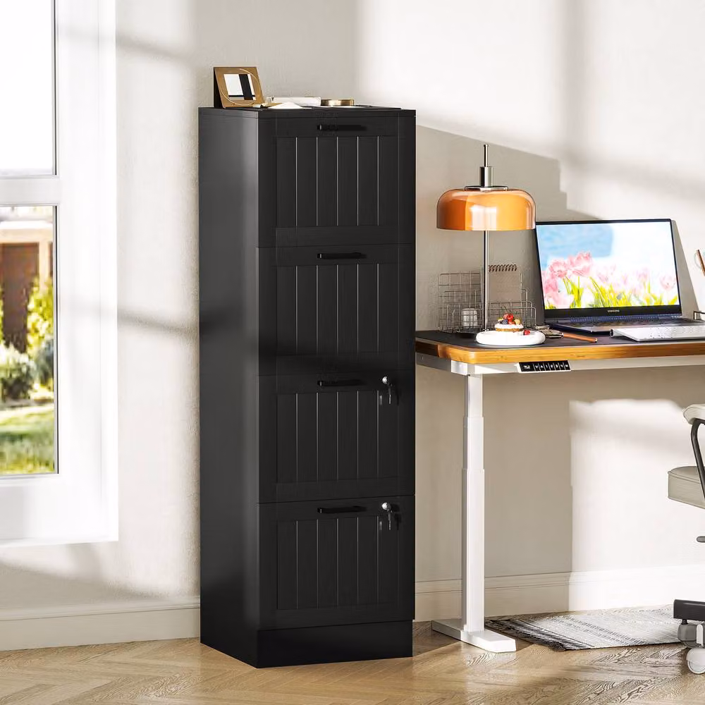 ERGOVEXA Lockable 4 Drawer Metal Filing Cabinet in Black – 4