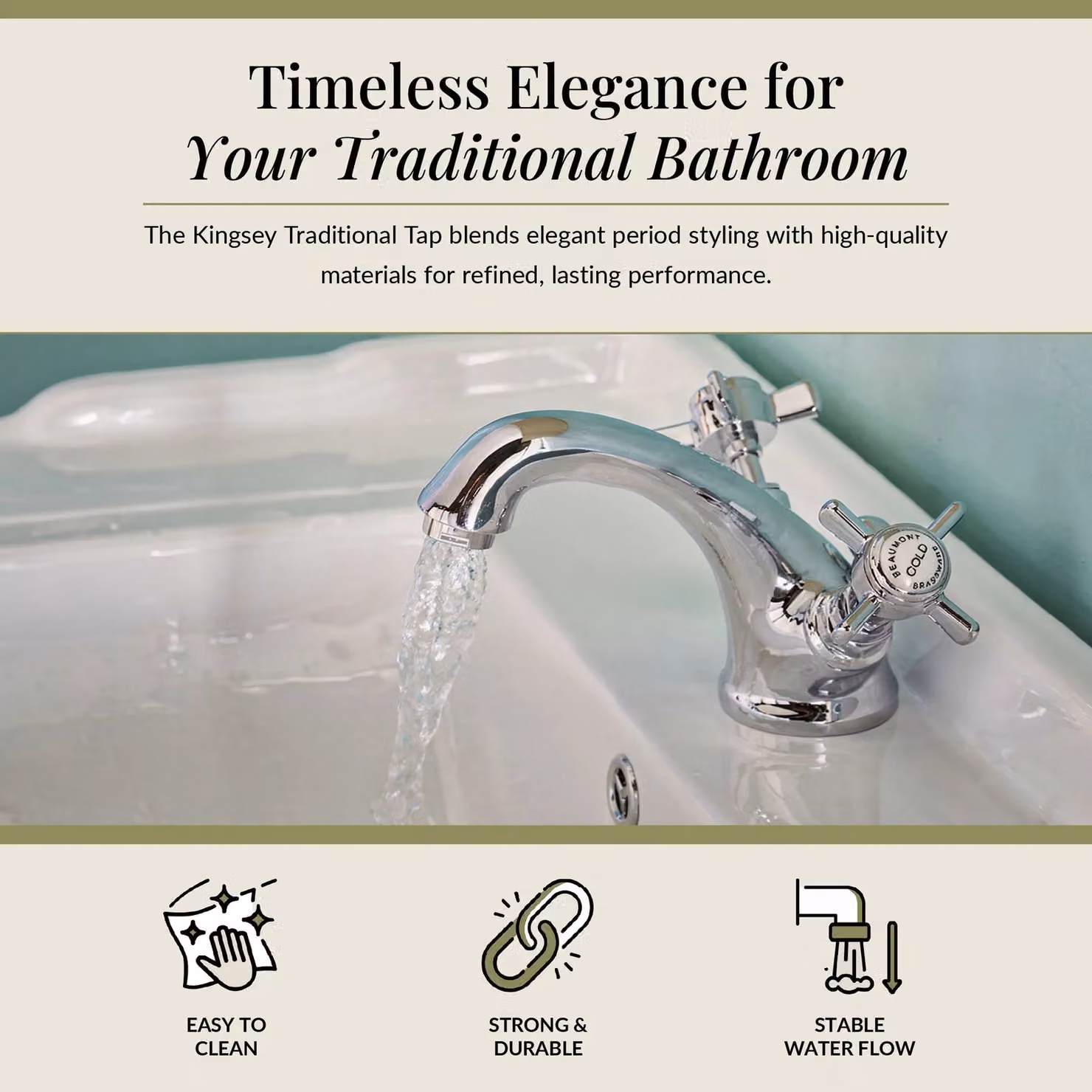 Balterley Traditional Crosshead Luxury Two Handle Basin Tap with Pop Up Waste in Chrome Silver – 2
