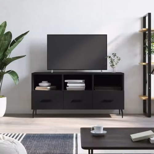 vidaXL Modern Black TV Cabinet in MDF and Metal, W: 102 cm, D: 36 cm, H: 50 cm – 2