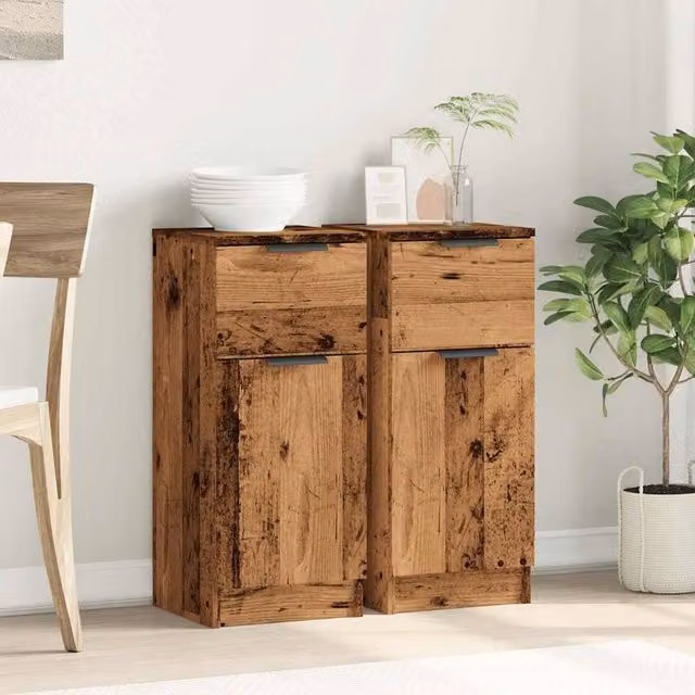 Berkfield Home Set of 2 Rustic Old Wood Sideboards in Brown, W/D/H: 30 x 30 x 70 cm – 1