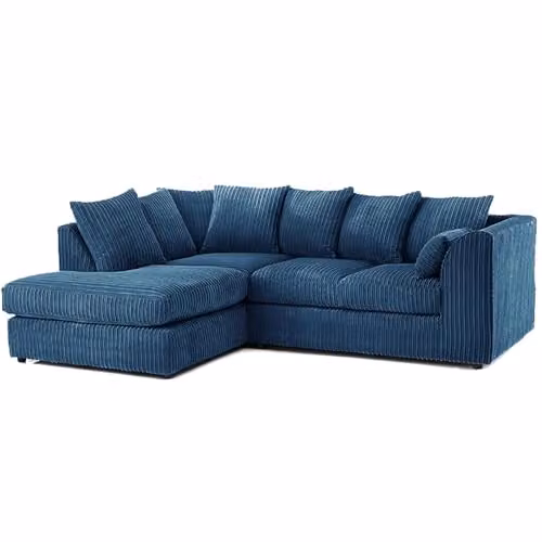 SofaSelection UK Blue Jumbo Cord Left Hand Corner L-Shape 4 Seater Sofa with Scatter Cushions – 1