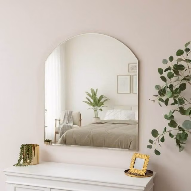 Melody Maison Large Frameless Arched Mirror with Bevelled Edges in Gold, W: 88 cm, H: 100 cm