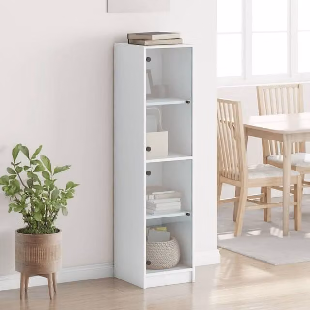 Berkfield Home Highboard with Glass Doors in White, W/D/H: 35 x 37 x 142 cm