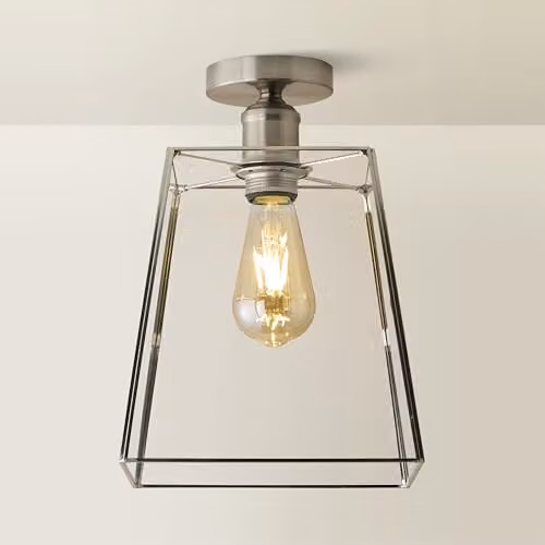 ValueLights Susie Glass Lantern Flush Ceiling Light in Brushed Chrome