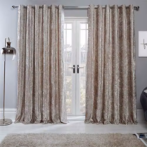 Sienna Pair of Crushed Velvet Eyelet Curtains, Thermal Insulated and Blackout, Gold or Grey – 1
