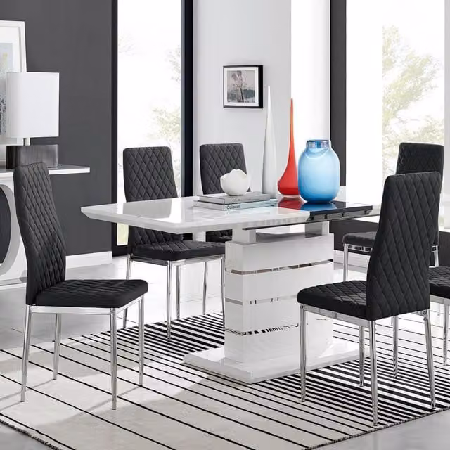 FurnitureboxUK Renato High Gloss Extending Kitchen Dining Table and 6 Milan Chairs in Black
