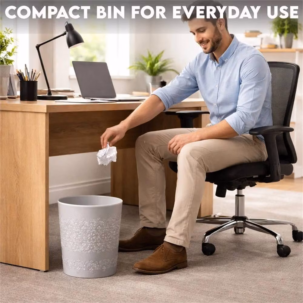 PAWNORA Grey 9 Litre Plastic Waste Paper Bin for Home, Office or Kitchen – 3