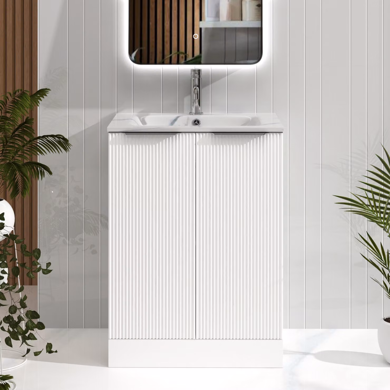 Royal Bathrooms Evora Matt White Fluted Floor Standing 2 Door Vanity Unit