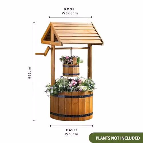 Gainsborough Wooden Wishing Well Planter with Faux Crank, Bucket and Liner in Brown, Height: 83 cm – 5