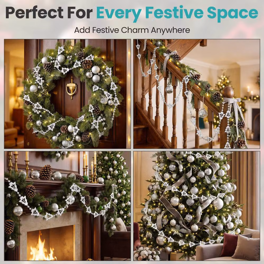Neel Blue 5m Silver Metallic Christmas Tree Bead Garland Hanging Chain – 6