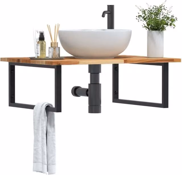 Berkfield Home Wall Mounted Basin Shelf in Brown Acacia Wood and Steel