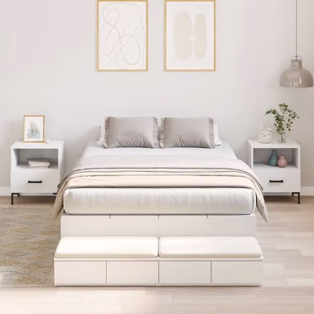 Berkfield Home Modern White Engineered Wood Storage Bed Frame with Drawers W/D/H: 190 x 120 x 31.5 cm