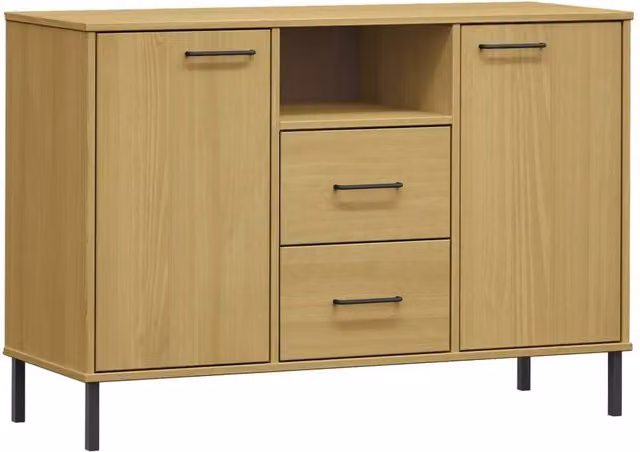Berkfield Home Oslo Solid Wood Sideboard in Light Brown with Metal Legs, W/D/H: 113 x 40 x 77 cm