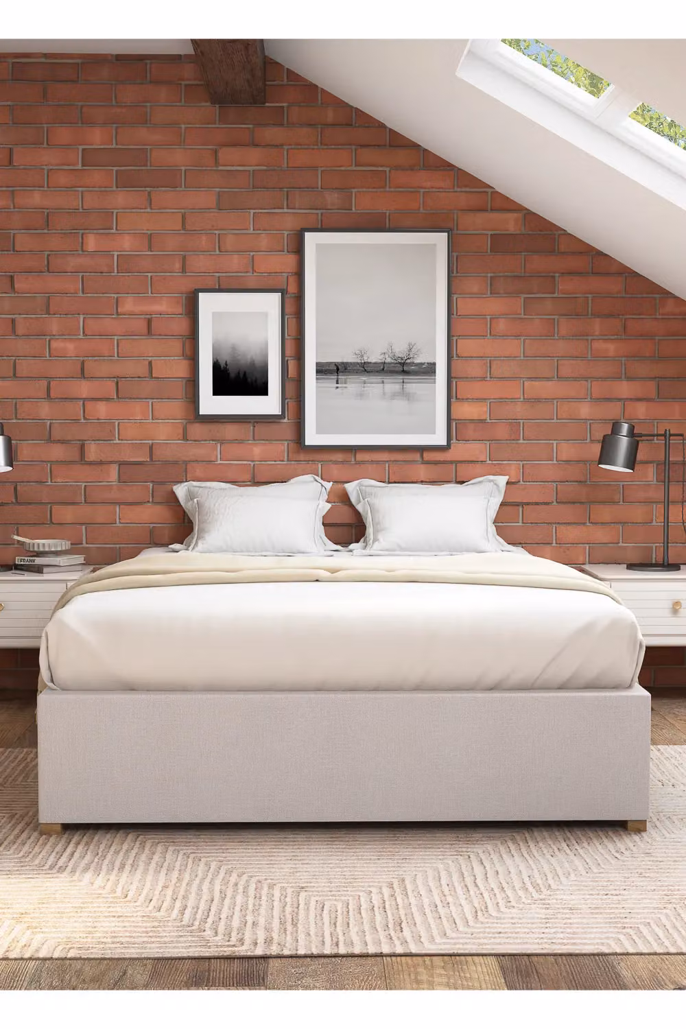 Aspire Upholstered Platform Ottoman Bed Frame in Kimiyo Linen Fabric, Natural/Sand, Super King, 200 x 200 cm – 2