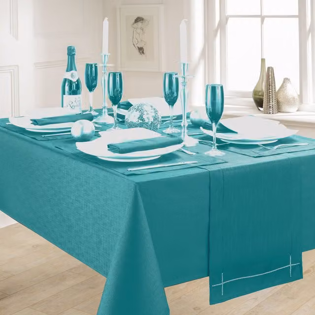 Kitchenwise Plain Petrol Rectangular Tablecloth, Width: 177.8 cm