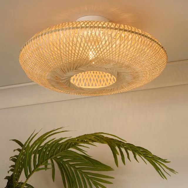 Lighting Collection Bamboo Flush Ceiling Light in Brown