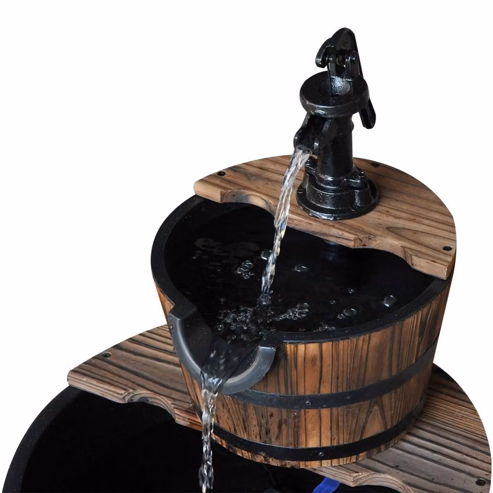 NESTLUNE Brown Wooden 2 Tier Cascading Water Pump Fountain, W/D/H: 100 x 15 x 15 cm – 4