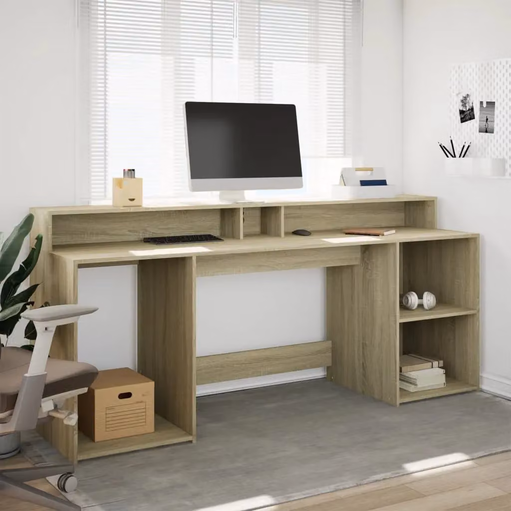 Berkfield Sonoma Oak Gaming Desk with LED Lights, Brown, W/D/H: 200 x 55 x 91 cm – 2
