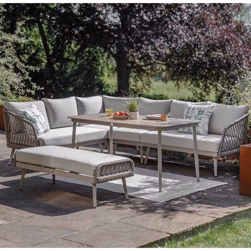 Atkin & Thyme Lauren Corner Lounge Dining Set in Sand and Grey