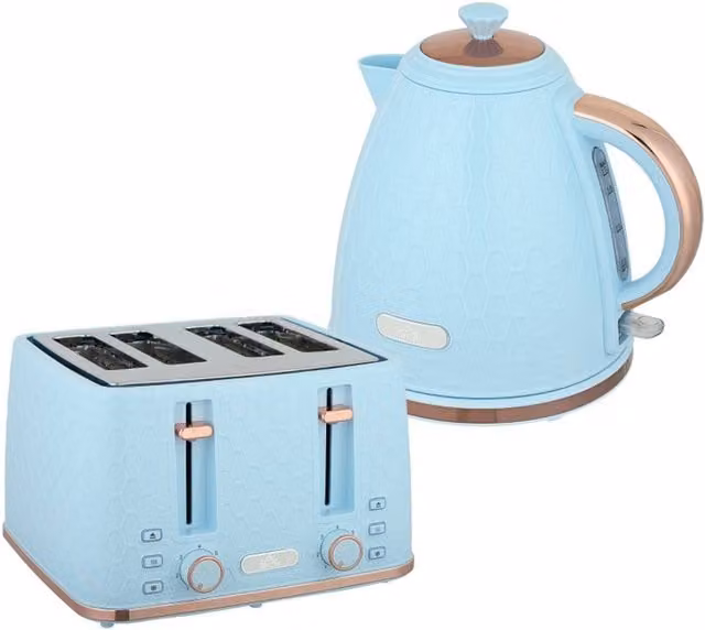 Rolipo Light Blue Kettle and Toaster Set with 1.7L Fast Boil Kettle