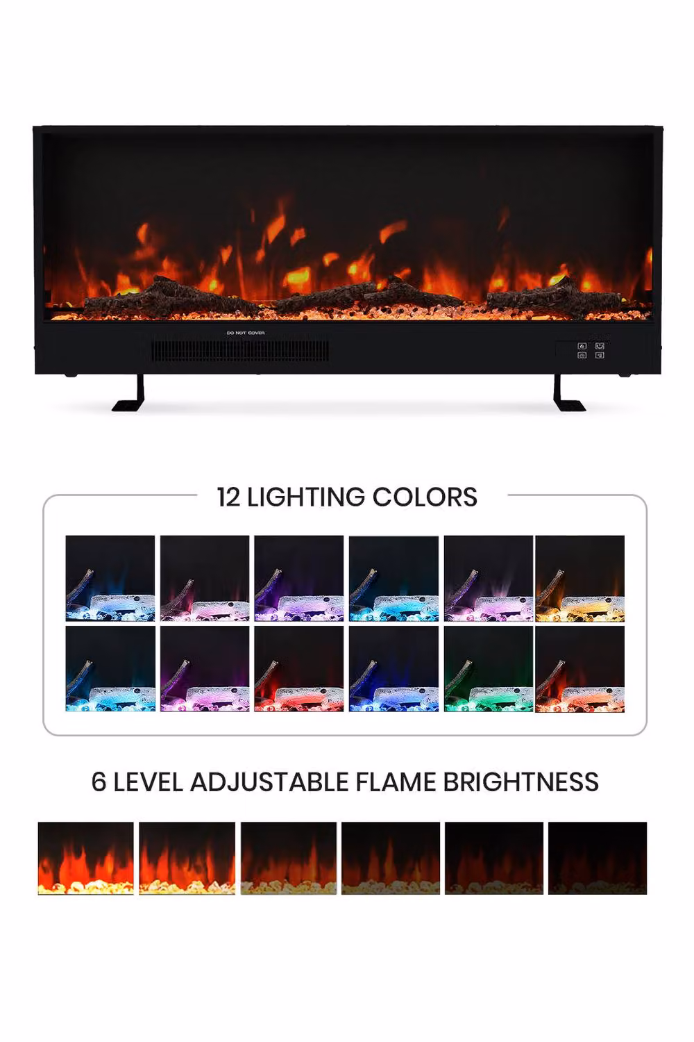 H&O Direct Black Wall-Mounted Recessed Electric Fireplace with App Control – 5