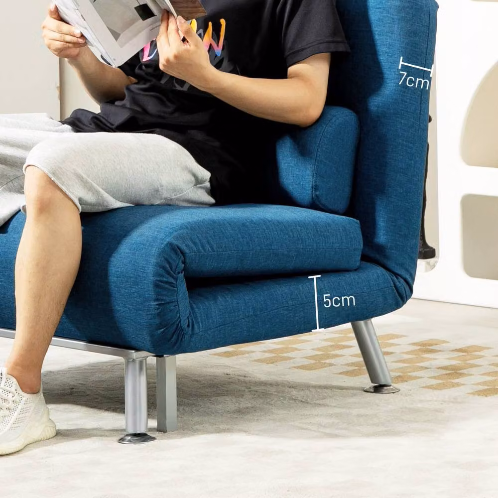 Wyld Haus Lavili Keno Blue Single Sleeper Chair with Linen Look Fabric and Metal Frame – 7