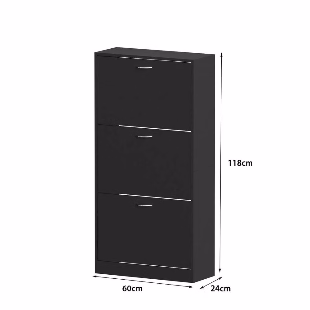 FORGEVIO Modern 3-Drawer Black Wooden Shoe Cabinet with Tilting Compartments – 2