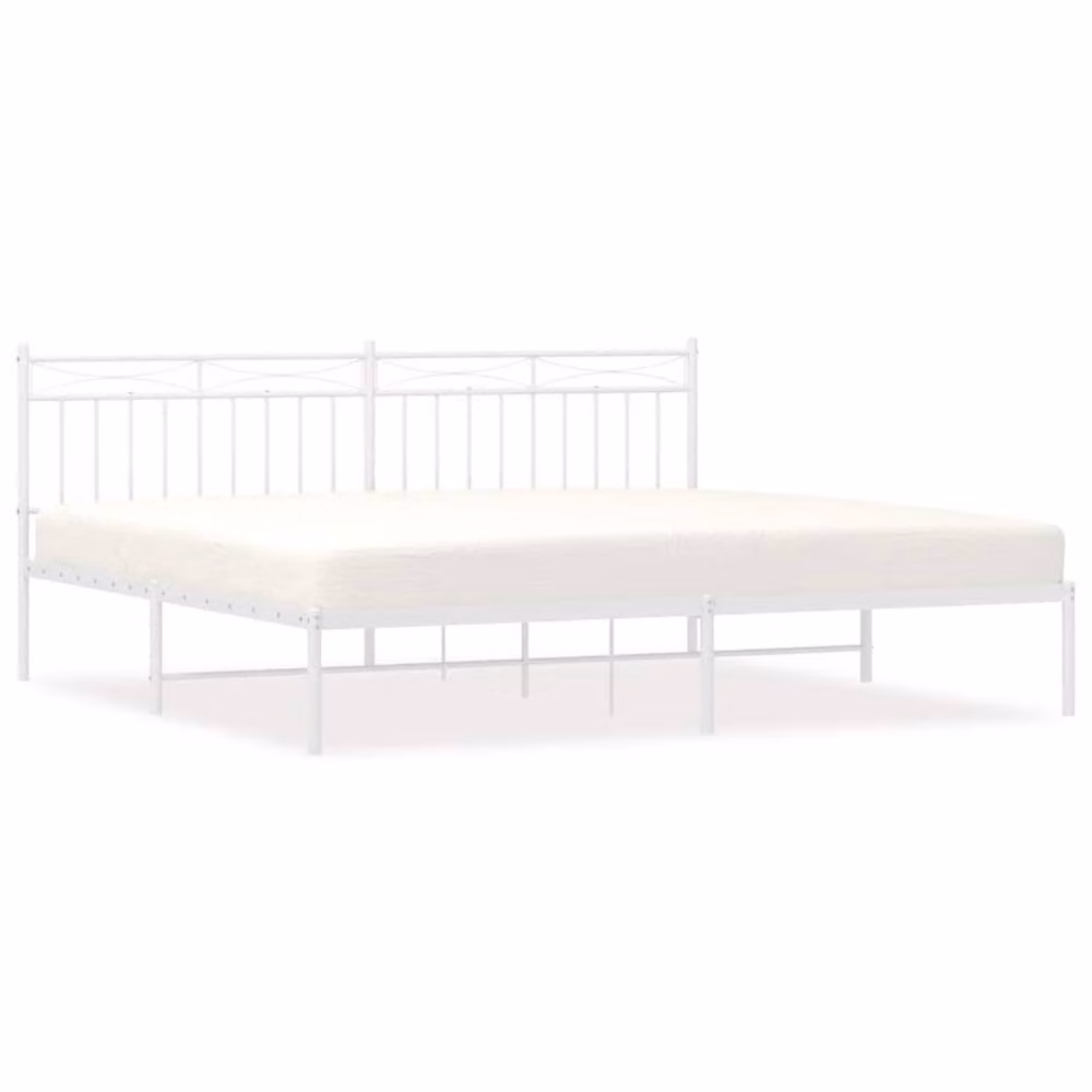 Berkfield Home Metal Bed Frame with Headboard, White, W: 193 cm, D: 198 cm, H: 91 cm – 2