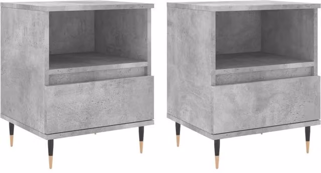 Berkfield Home Set of 2 Modern Bedside Cabinets in Concrete Grey, W/D/H: 40 x 35 x 50 cm