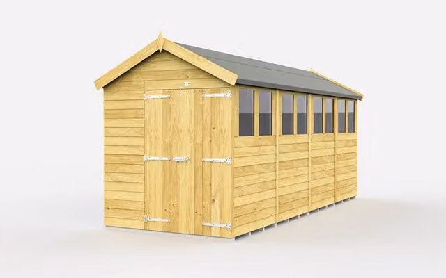Buttercup Farm Apex Wooden Shed in Brown with Double Doors and Windows, W: 175 cm, D: 472 cm, H: 217 cm – 1