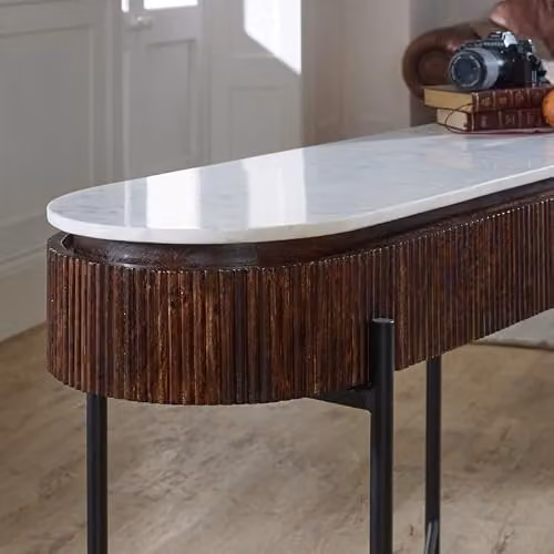 Indian Hub Opal Console Table with Marble Top and Metal Legs, W: 120 cm, D: 40 cm, H: 77 cm – 3