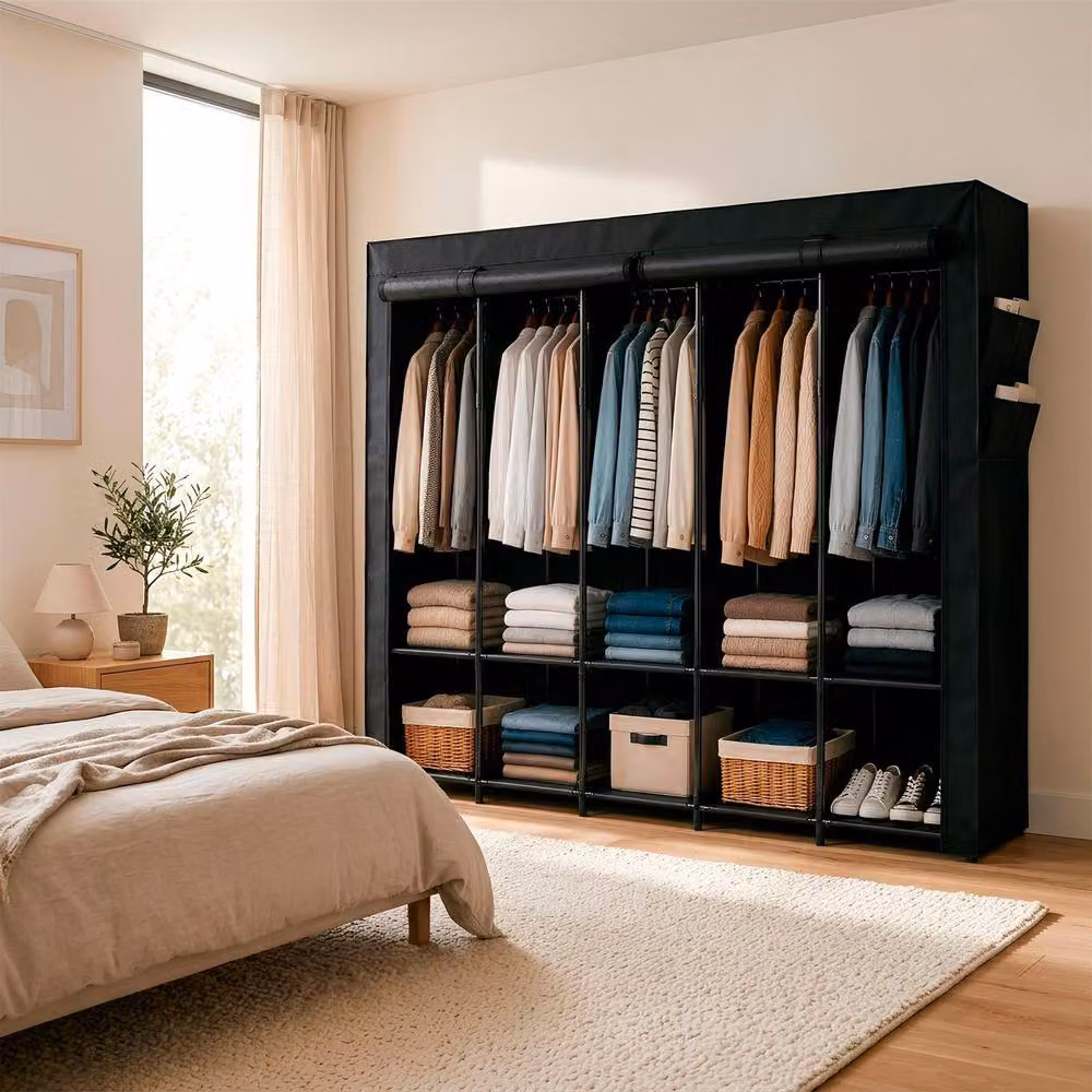 Harbour Housewares Portable Fabric Wardrobe in Black, H x W x D: 167 x 211 x 45 cm – 3