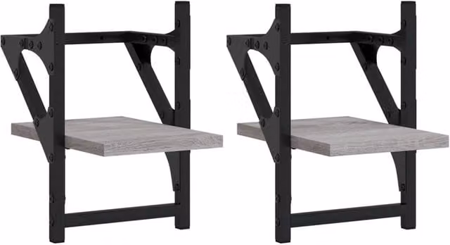 Berkfield Home Wall Shelves with Hanging Rods, 2 Piece Set, Grey Sonoma, W/D/H: 20 x 25 x 30 cm – 1