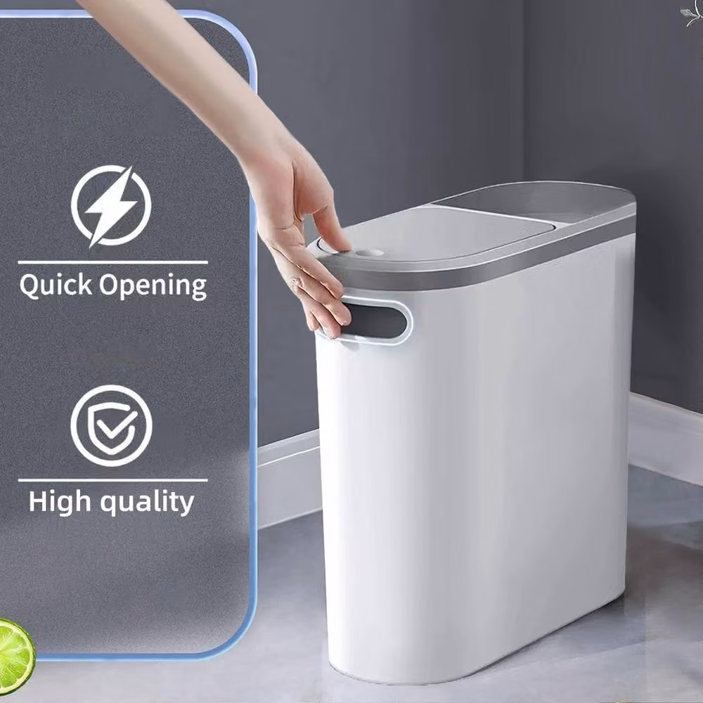 NESTLUNE 2-Piece Slim Narrow 10L Touch Trash Can Set in White – 4