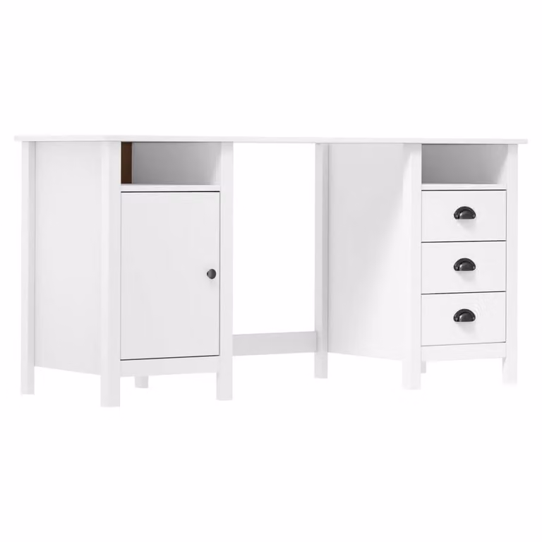 Berkfield Home Hill Writing Desk in White Solid Pine Wood, W: 150 cm, D: 50 cm, H: 74 cm
