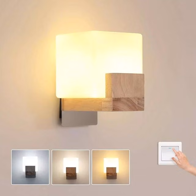 SPETLEK Modern Dimmable LED Wall Lamp with Wood and Glass in Multicolour