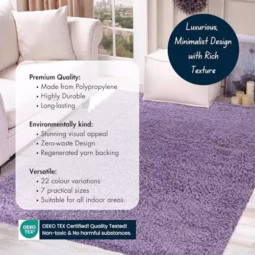 Serdim Rugs Plain Lilac Shaggy Hallway Runner Rug, W: 60 cm, L: 220 cm – 2