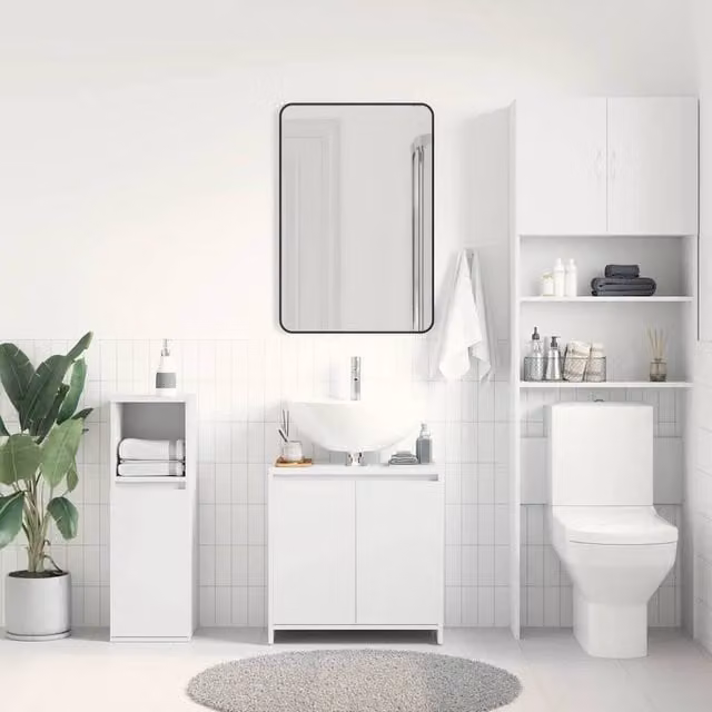 Berkfield Home White Wall Mounted Bathroom Cabinet with Hinged Doors and Internal Shelves, W/D/H: 60 x 33 x 61 cm