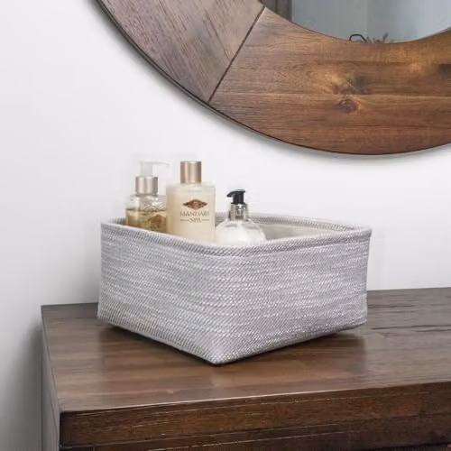 JVL Serena Set of 3 Open Weave Fabric Storage Baskets in Grey, W/D/H: 25 x 12 x 25 cm – 2