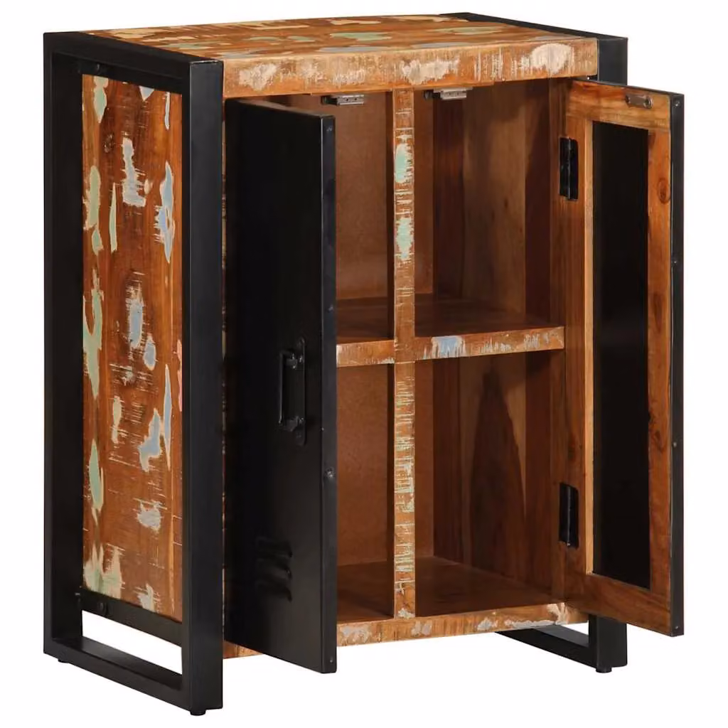 Berkfield Home Multicolour Reclaimed Solid Wood Sideboard in Black, W/D/H: 55 x 35 x 70 cm – 3