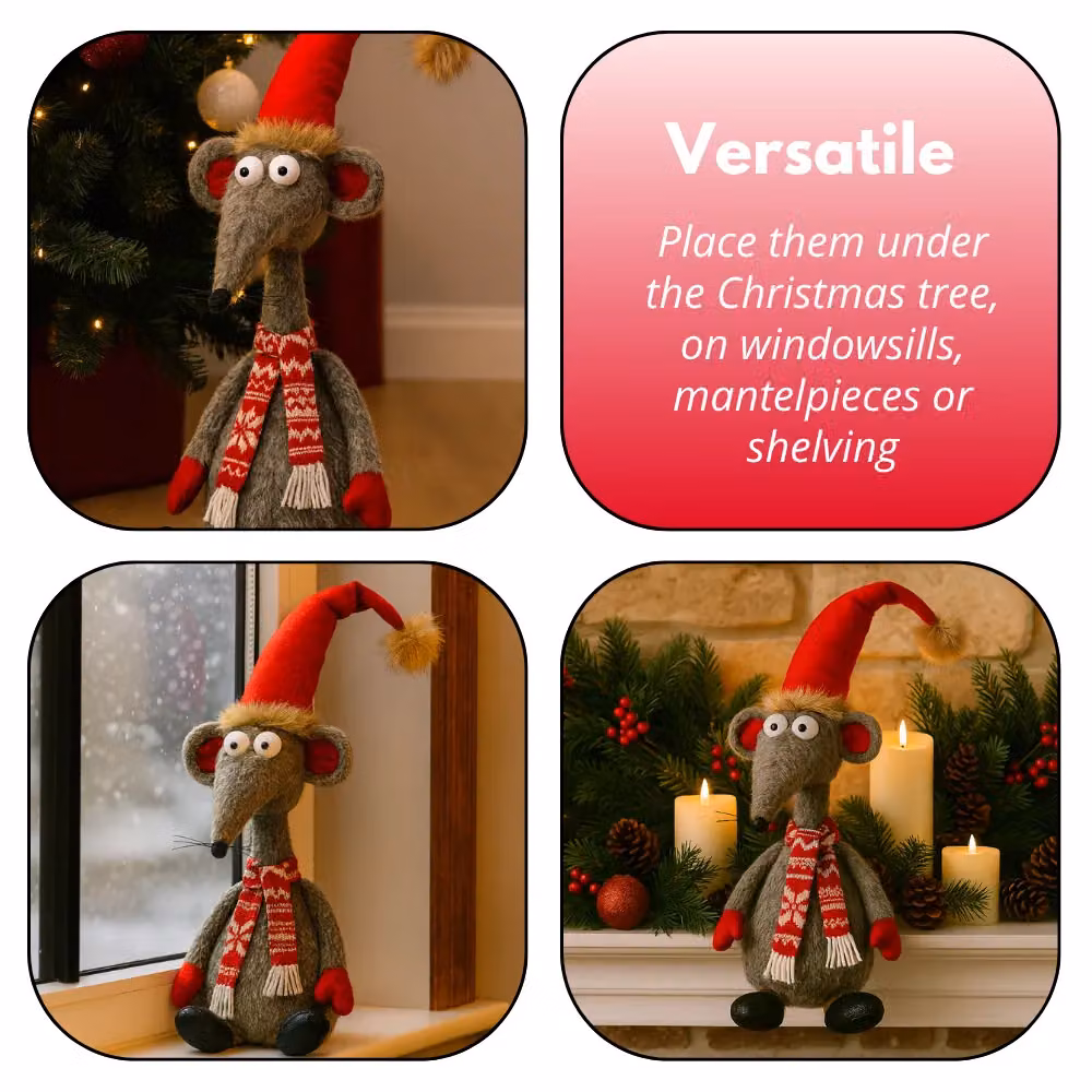 Marco Paul Red and Multicolour Christmas Rat Soft Plush Tabletop Decoration, Height: 67 cm – 5